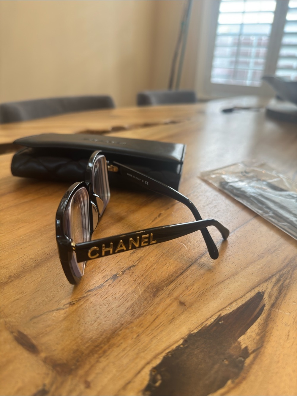 CHANEL 5408 Black Acetate Glasses with Gold Logo - Picture 5 of 11